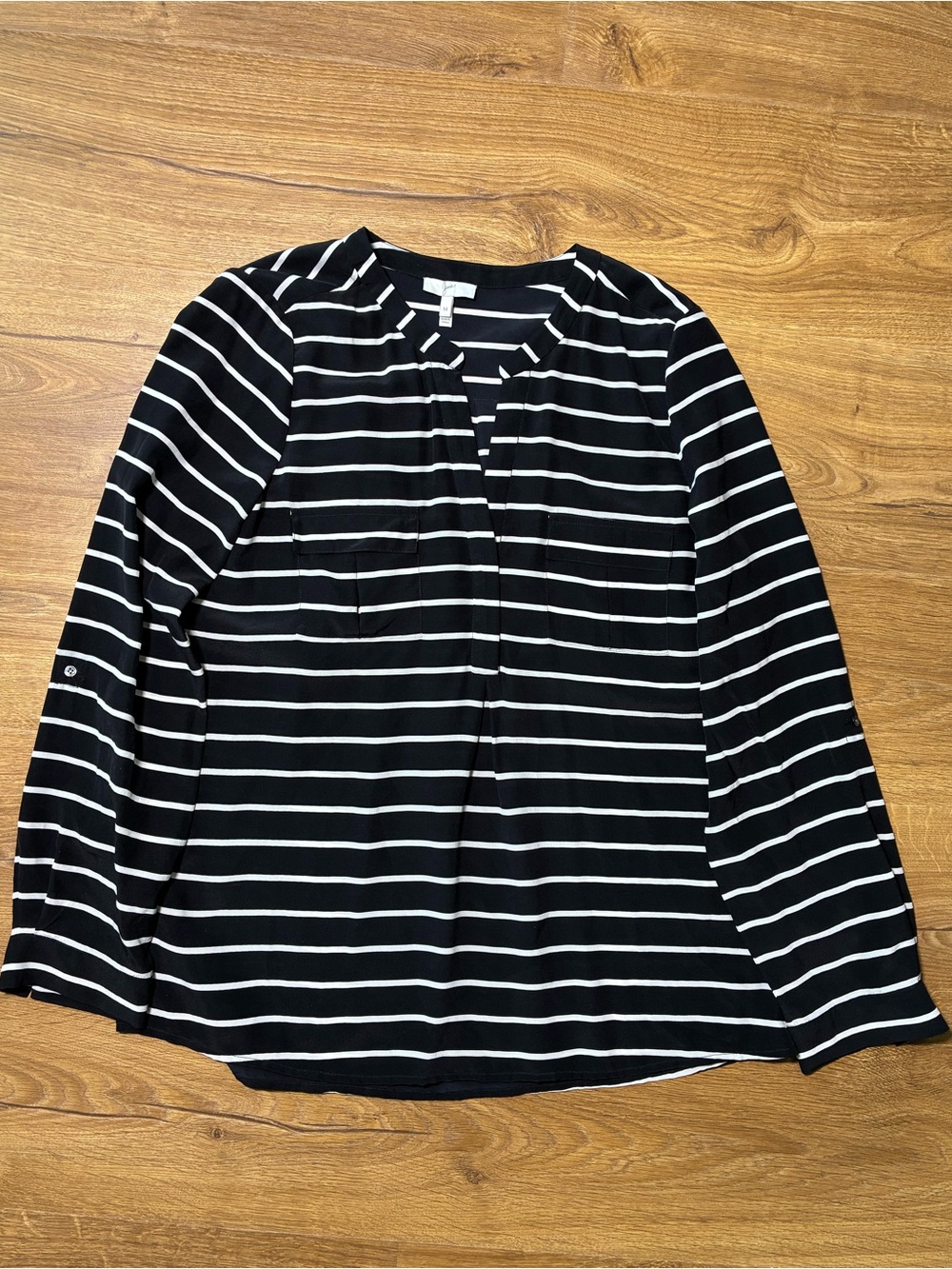 Joie 100% Silk Black & White Striped Long-Sleeve Top